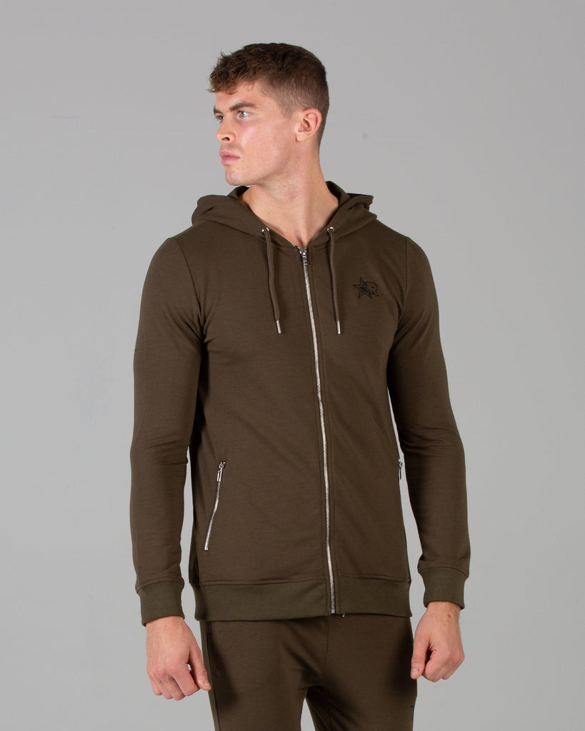 Rated Fitted Zip Up Hoodie (Khaki) - Machine Fitness