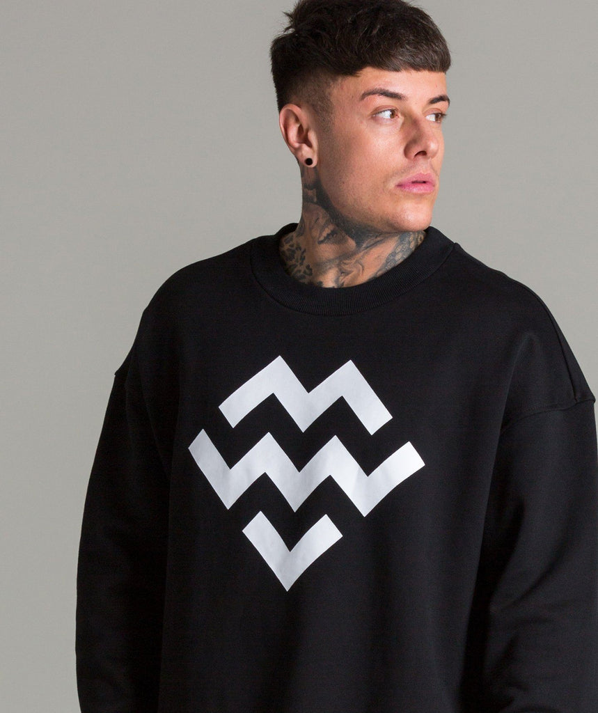 Warm Up OversizedCrew Neck (Black/White) - Machine Fitness